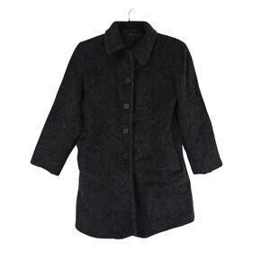 Anne Klein Womens Charcoal Wool Blend Button-Front Coat Pockets Size 4